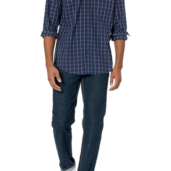 Men's Regular-Fit Long-Sleeve Casual Poplin Shirt Size XXL Navy Windowpane - Picture 2 of 8